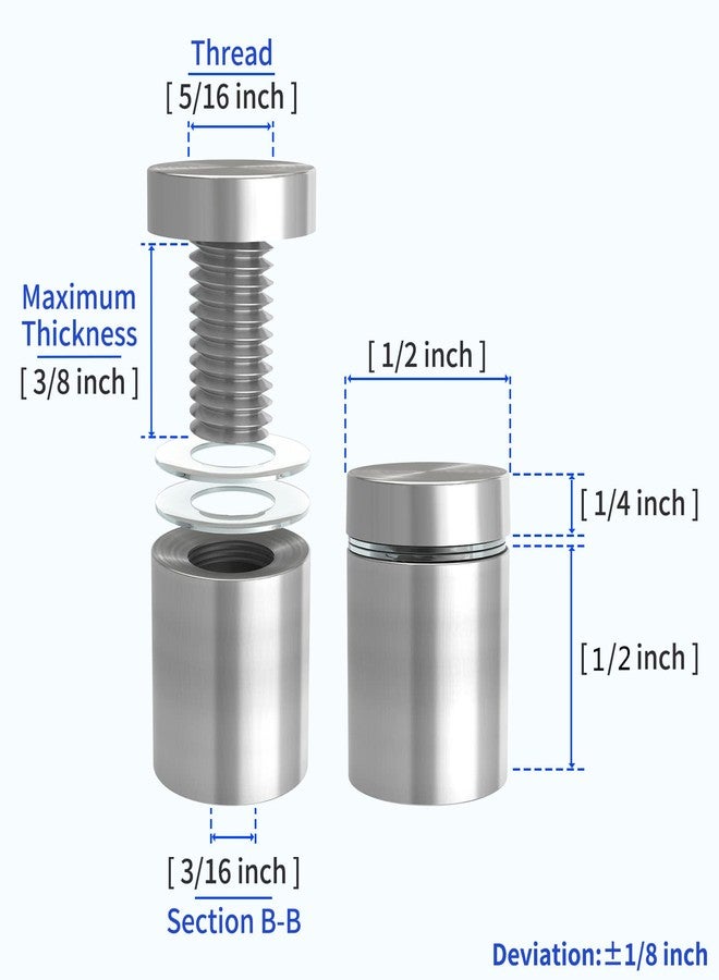 LuckIn 20-Pack Standoff Screws (1/2 in. Dia x 1/2 in. L), Stainless Steel Standoff Mounting Hardware for Acrylic Signs, Silver - Image 3
